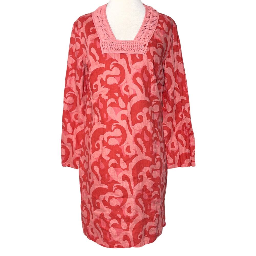 Sail to Sable Linen Tunic Dress in Salmon Color Print SZ M